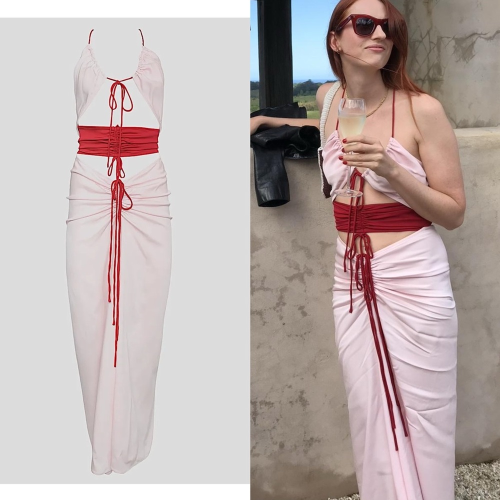 Christopher Esber Multi Panel Disconnect Ruched Halter Dress Rose